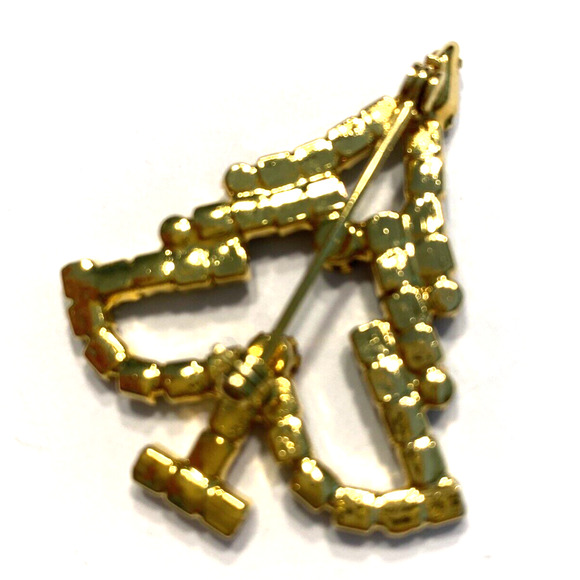 Rhinestones Christmas Tree Brooch Gold & Multicolor Mid Century Festive Pin - Picture 4 of 8